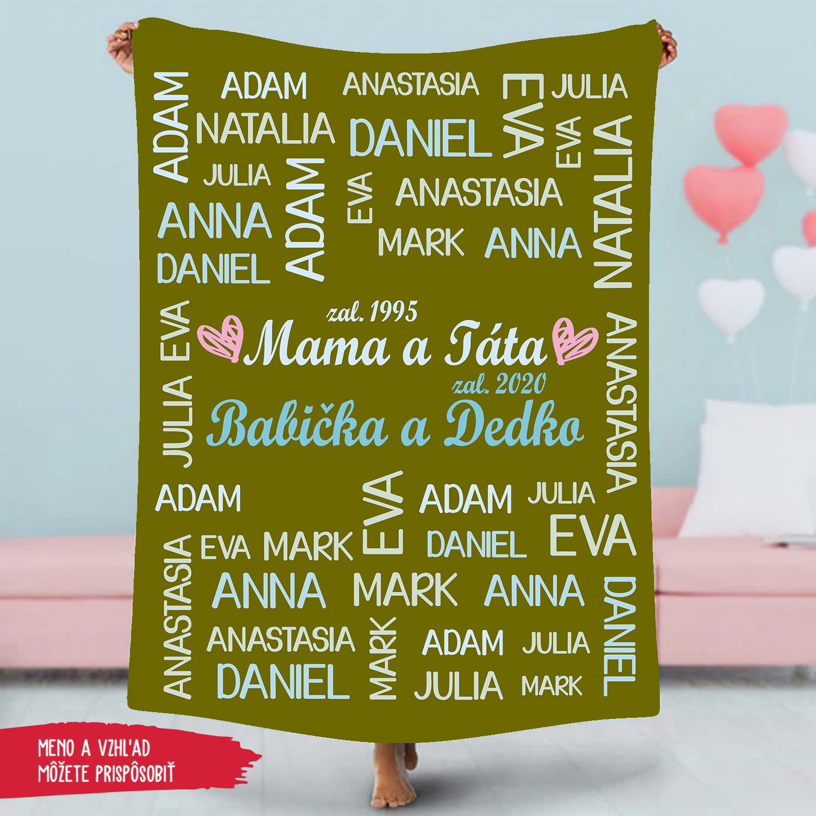 Deka pre obľúbenú babičku  s menami blízkych