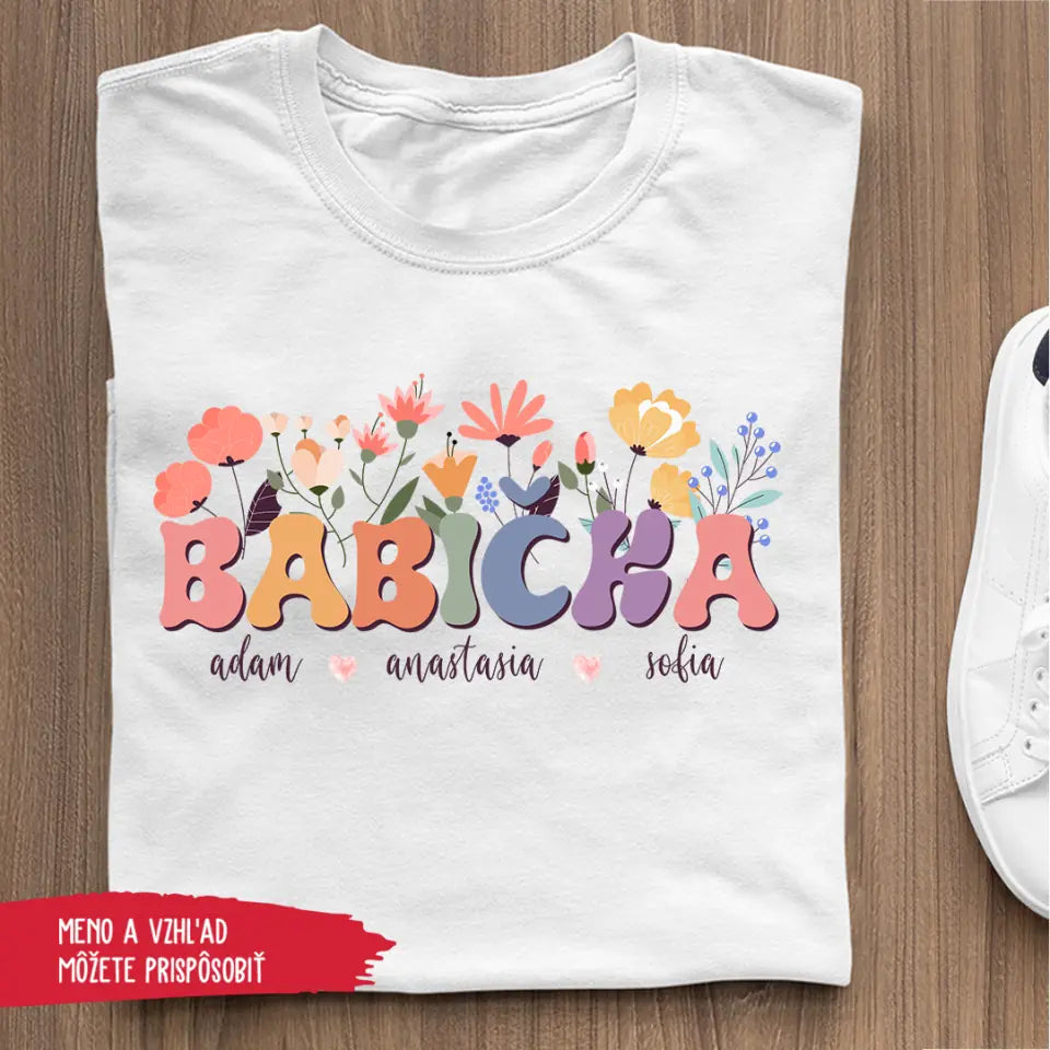 Babička s kvetmi a vnúčatá