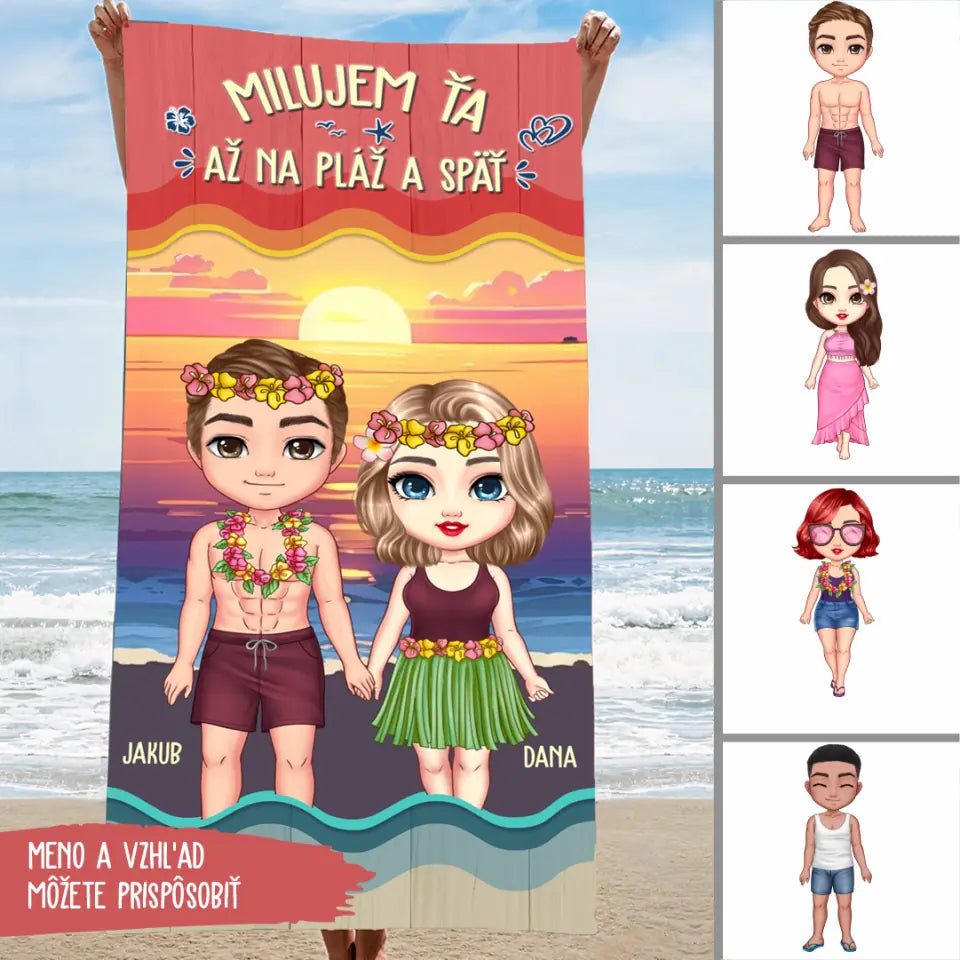 Plážový uterák Darček Pre Manželku Milujem ťa až na pláž a späť