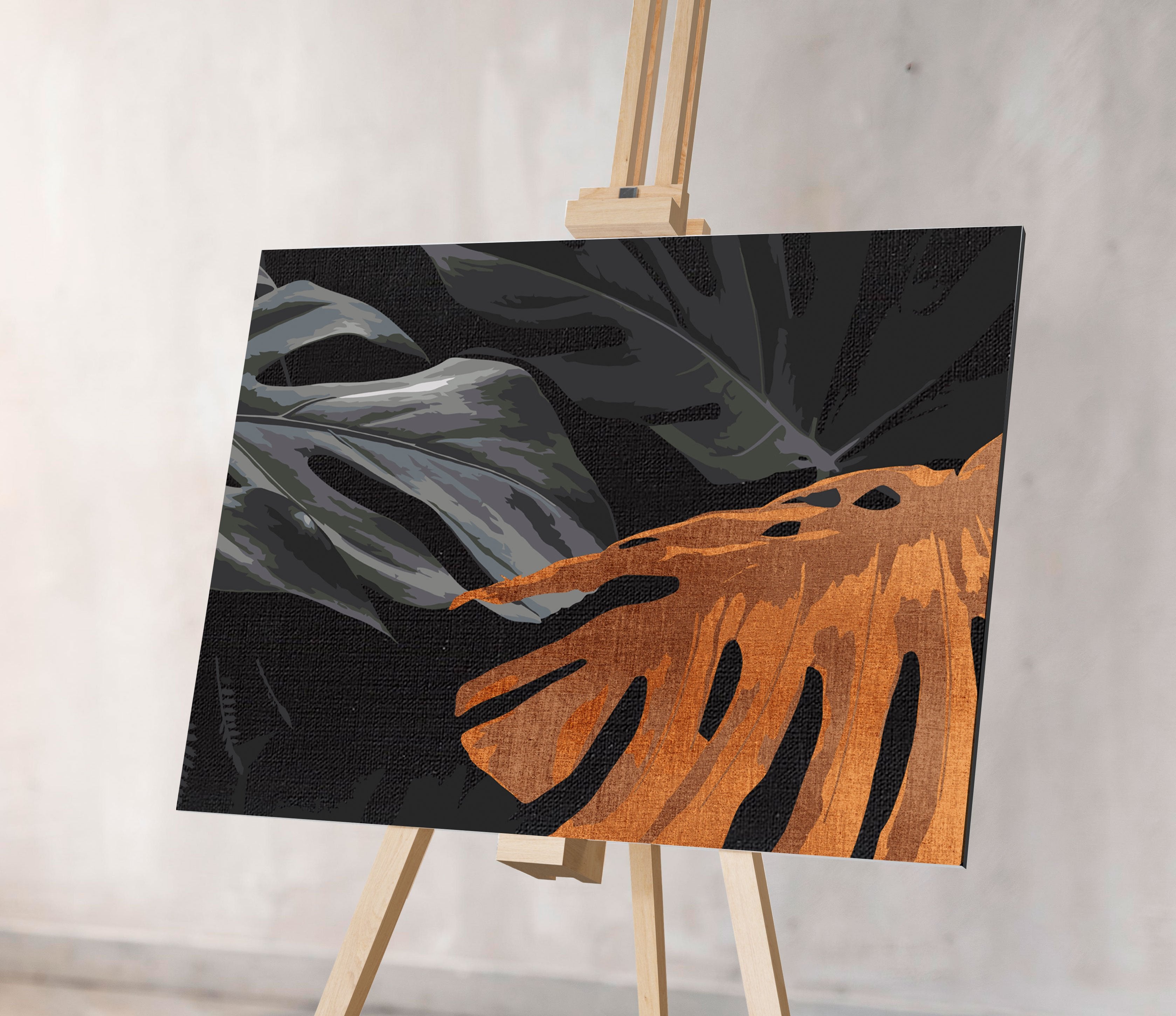 Listy na Čiernom Pozadí Monstera (CH0653)