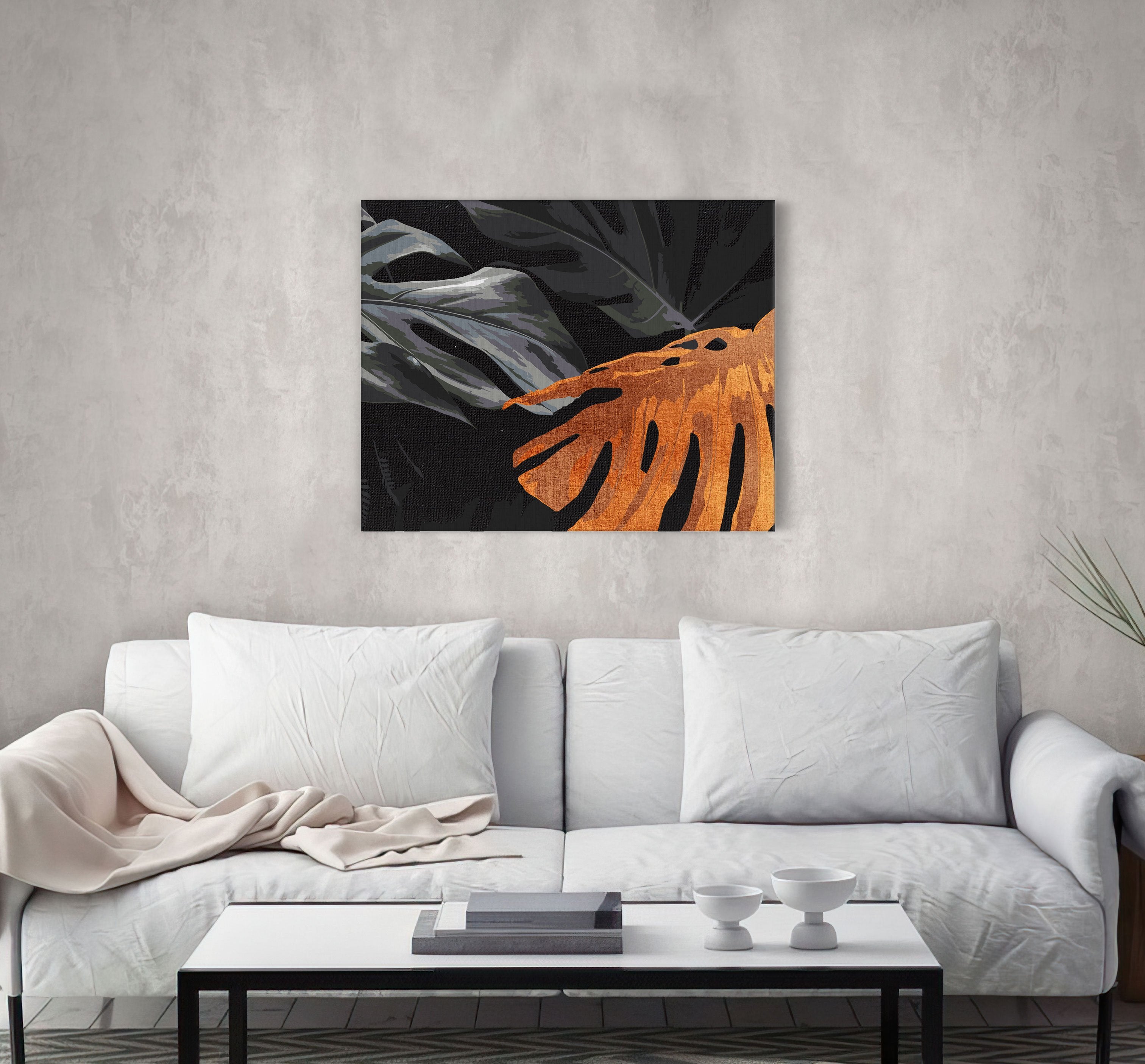 Listy na Čiernom Pozadí Monstera (CH0653)