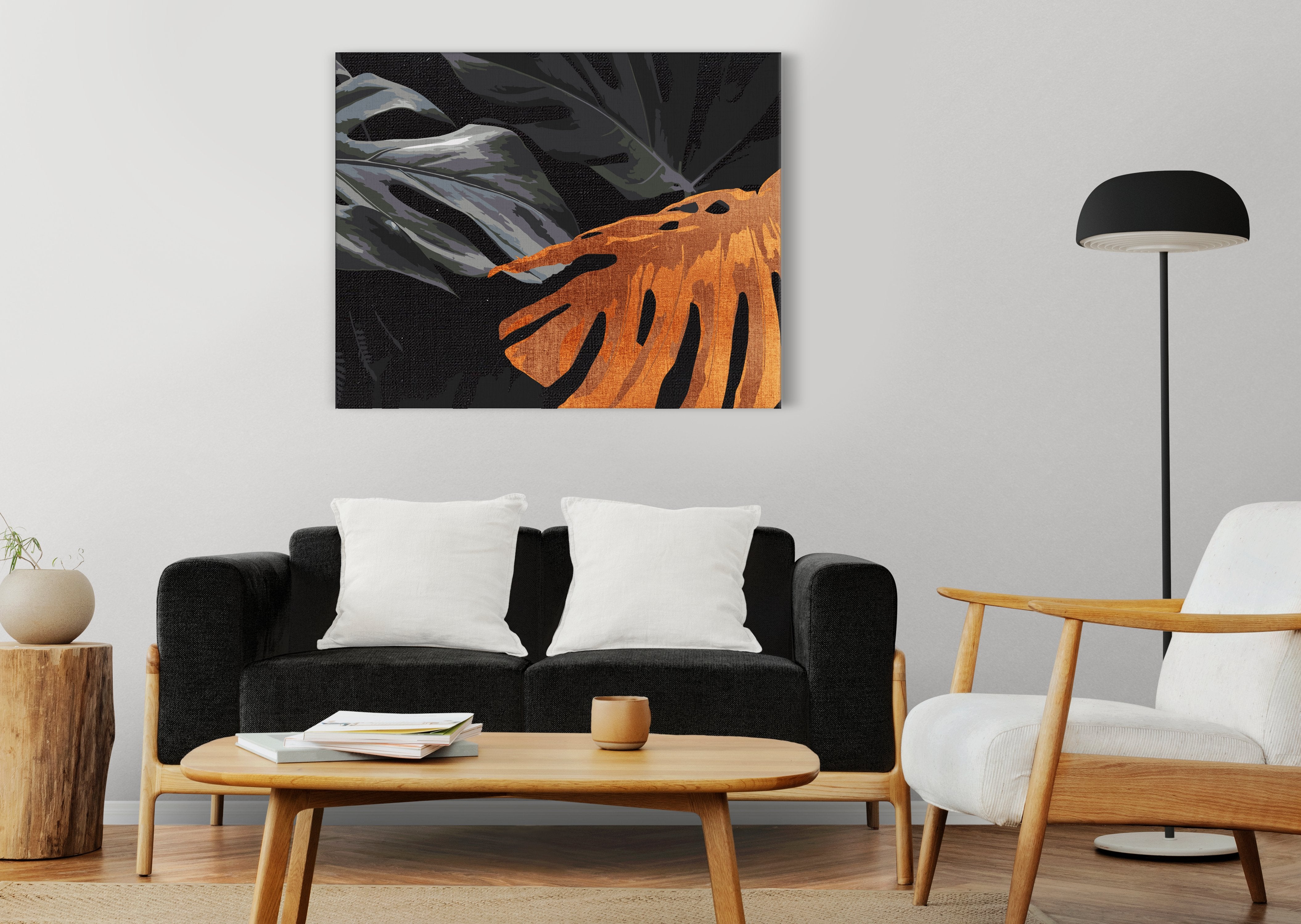 Listy na Čiernom Pozadí Monstera (CH0653)