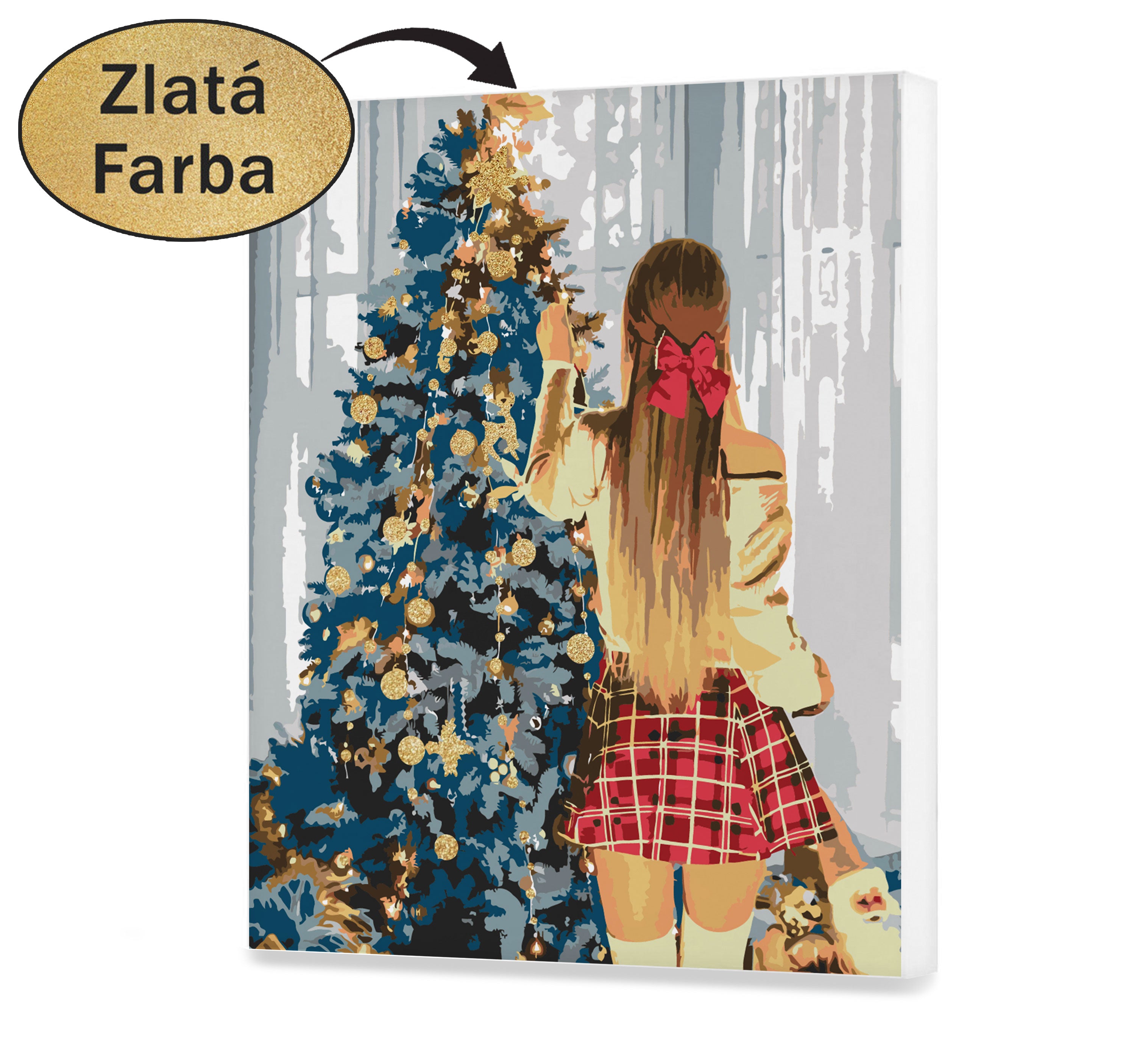 Plátno podľa čísla - Dievča a vianočný stromček