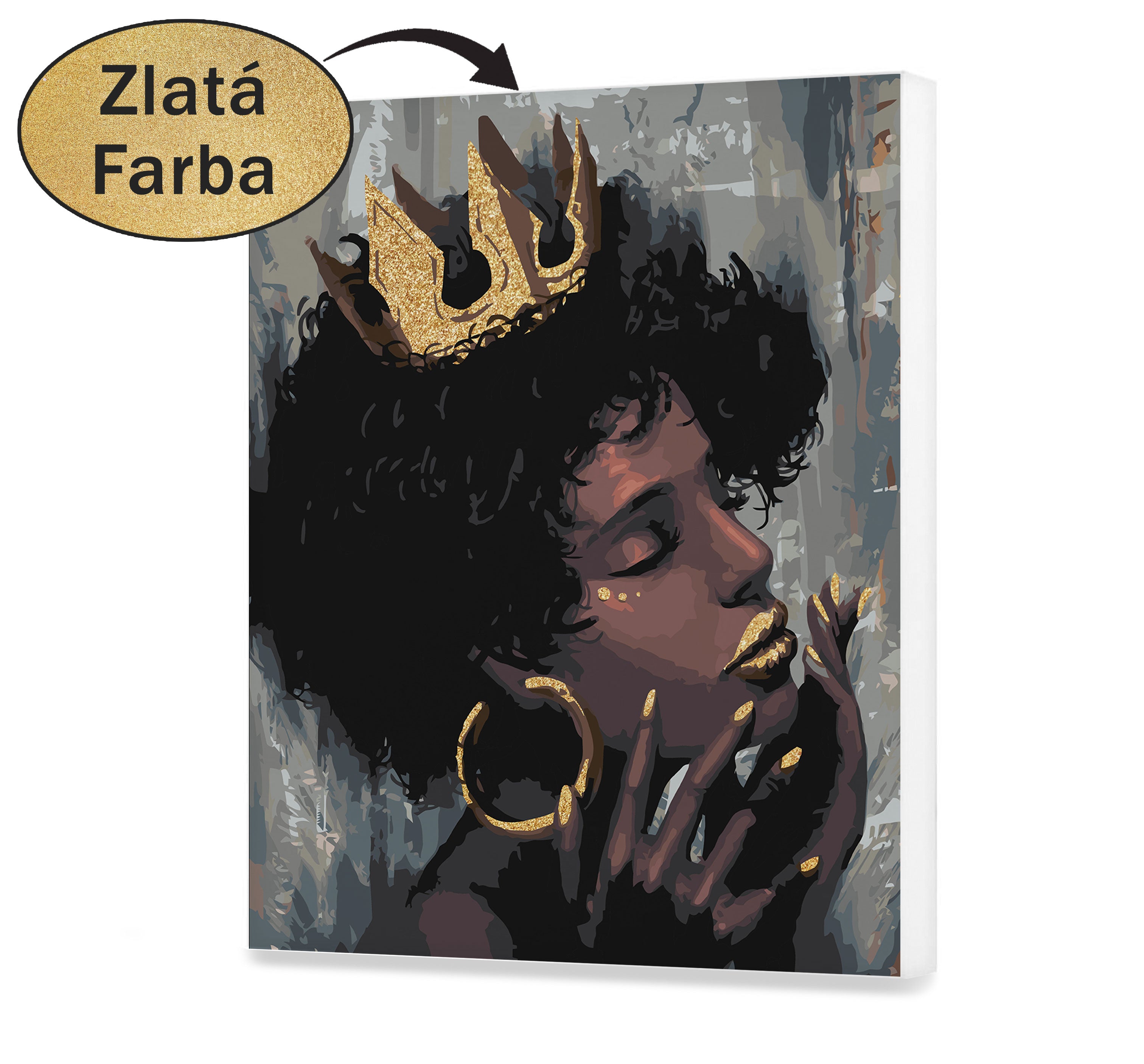 Malovanie podla cisel - Žena s korunou a zlatými perami