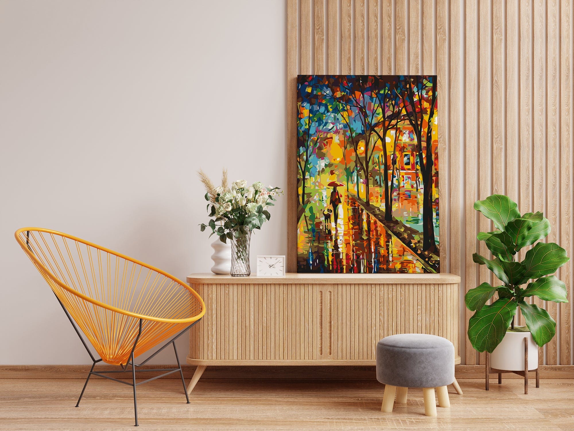 Večerná ulica s lampášmi