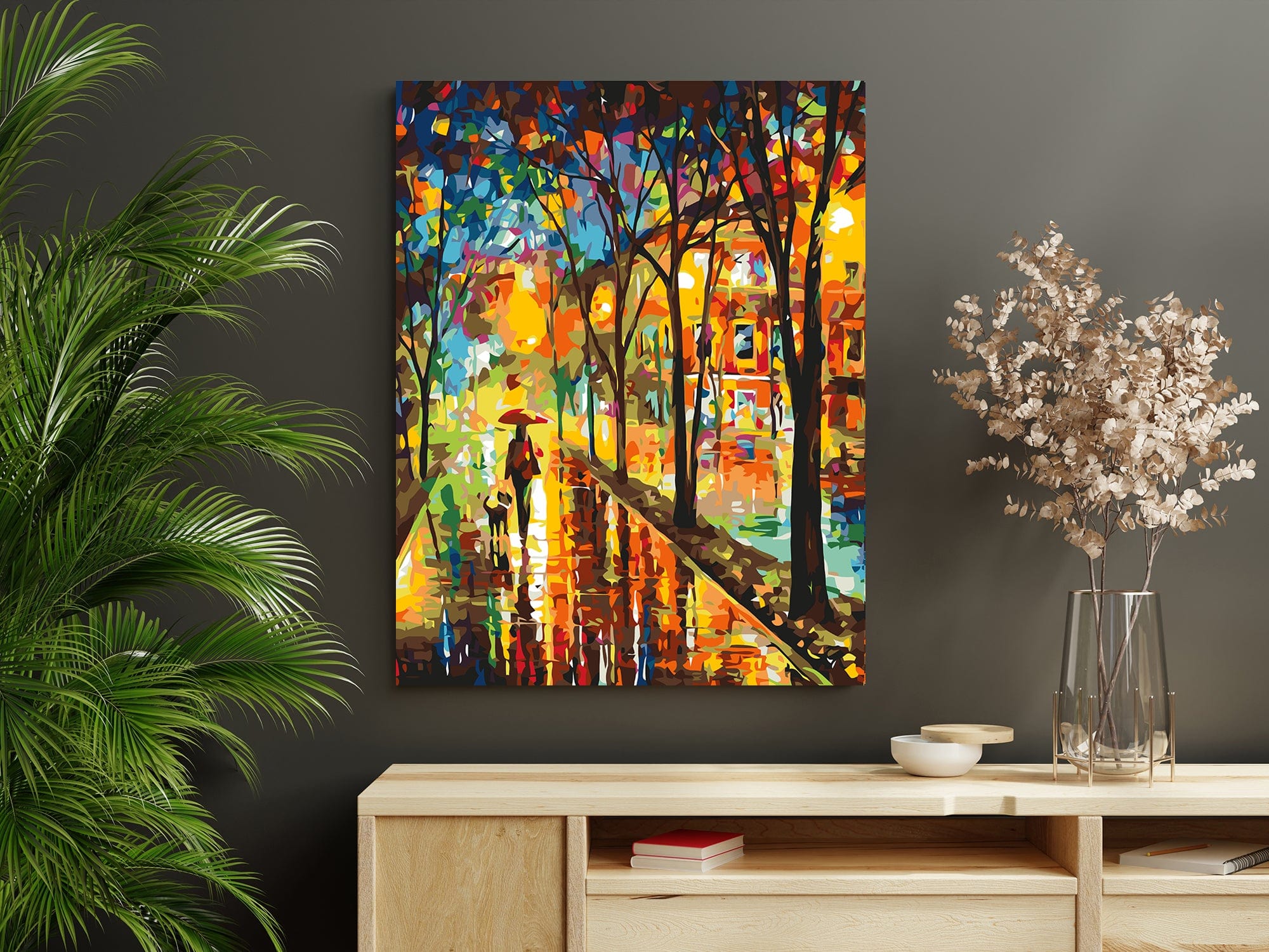 Večerná ulica s lampášmi