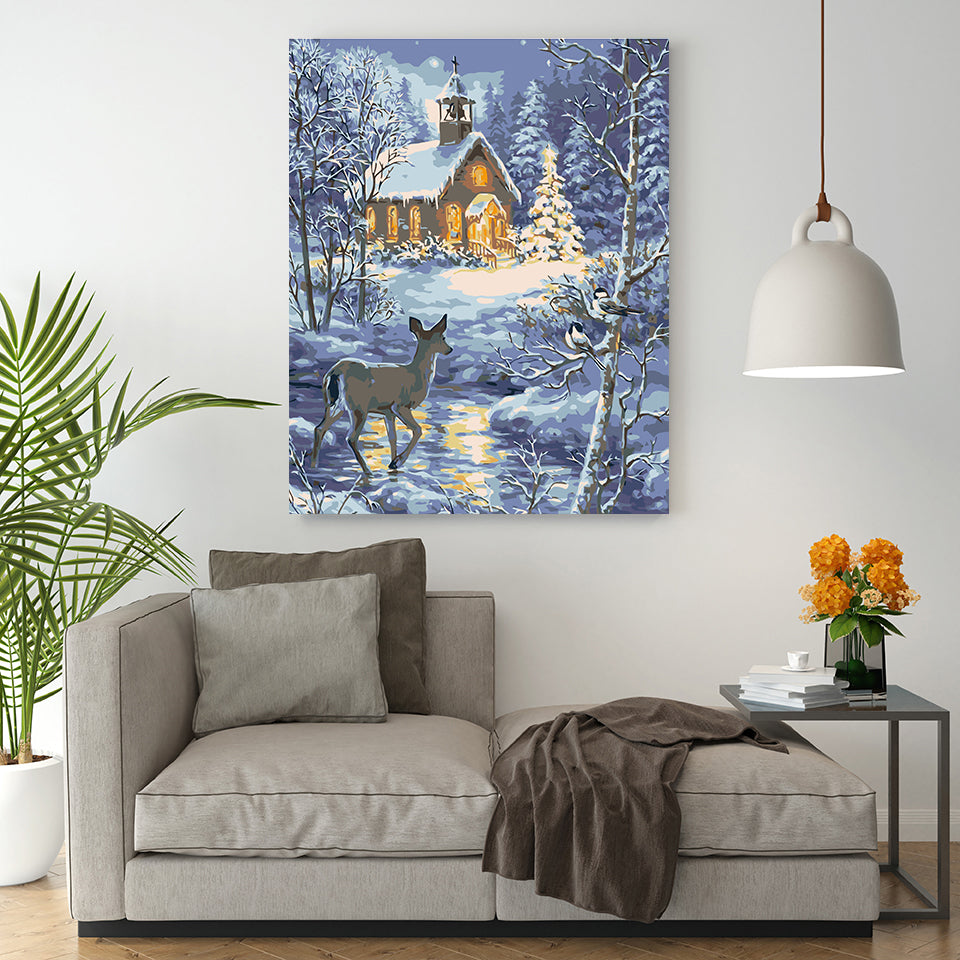 Kostol v zimnom lese