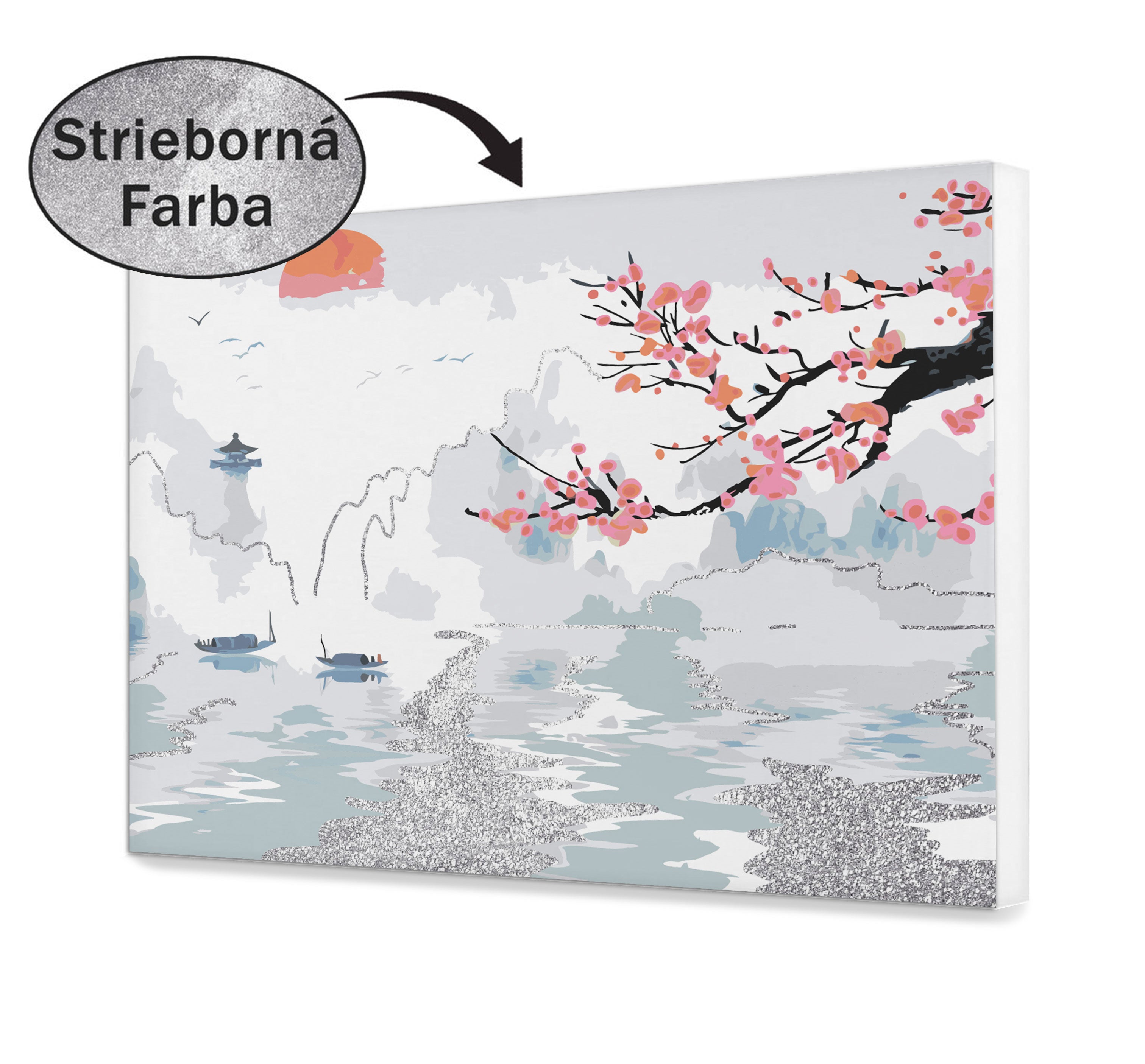 Malovanie podla cisel - Sakura pri Striebornom jazere