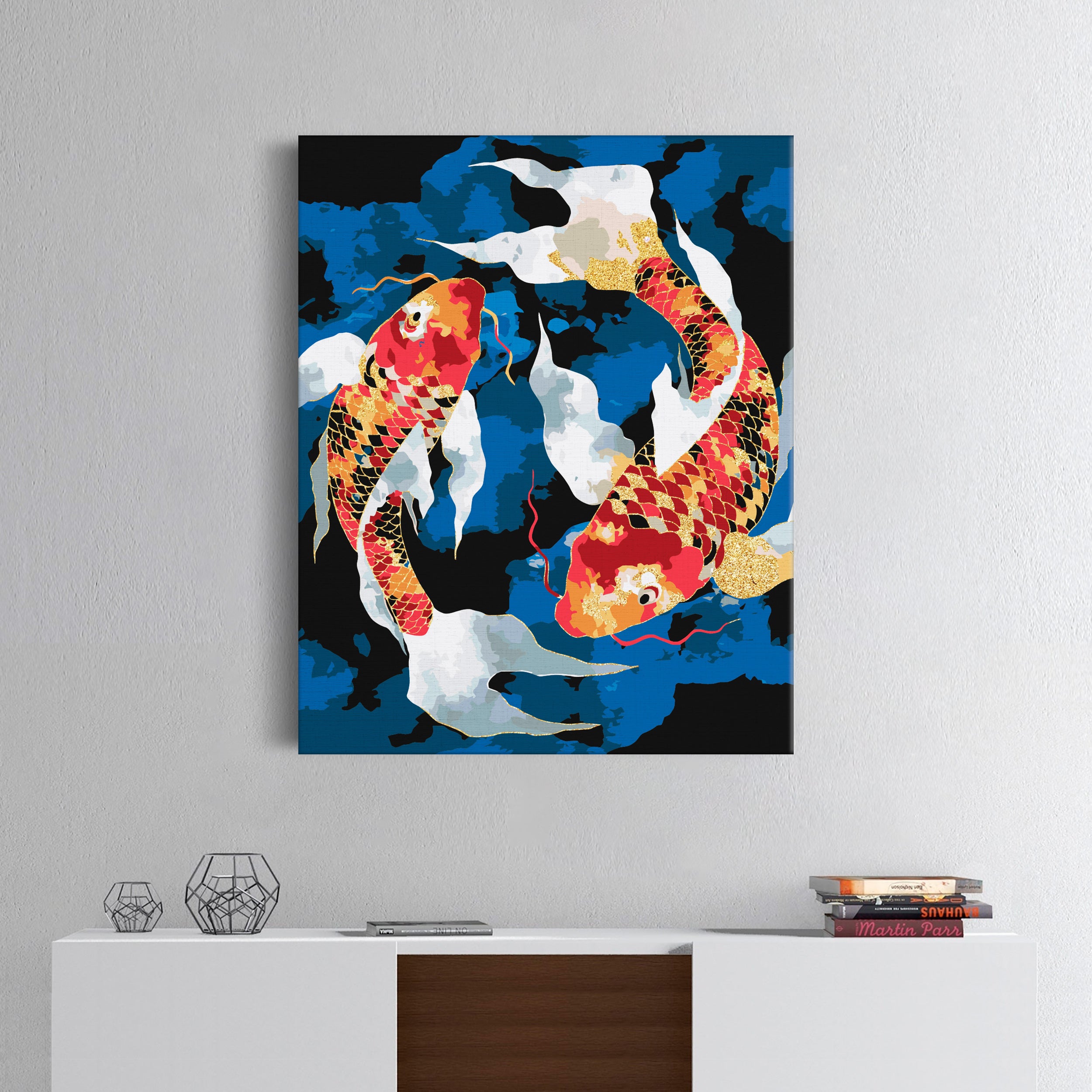 Obrázok so zlatými prvkami Koi z rýb (SC0617)