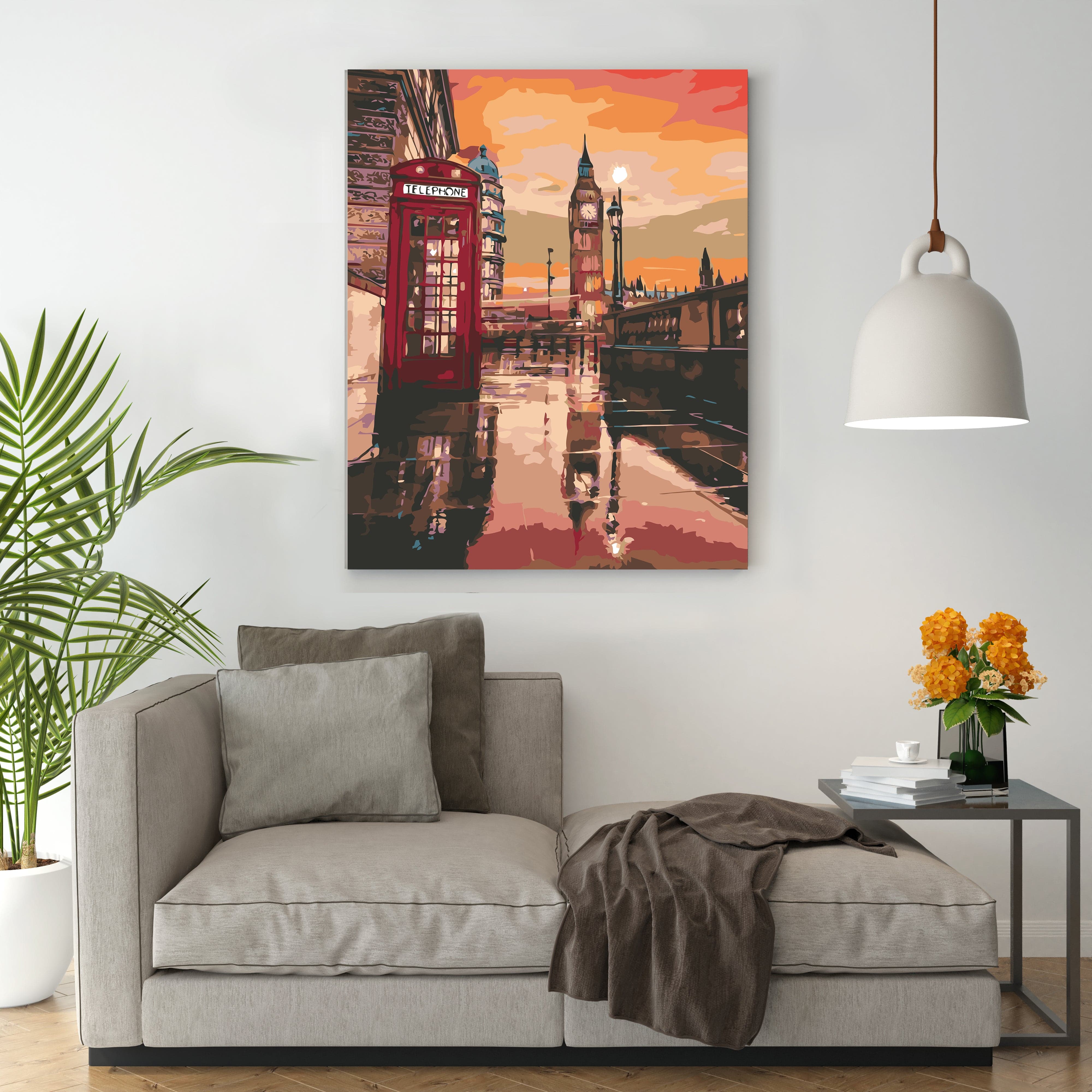 Daždivý Londýn pri západe slnka