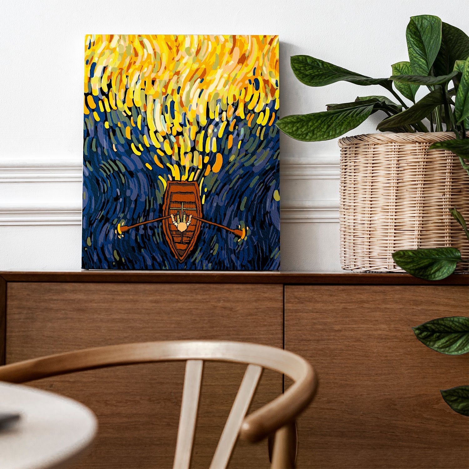 Loď plávajúca na vode. van Gogh