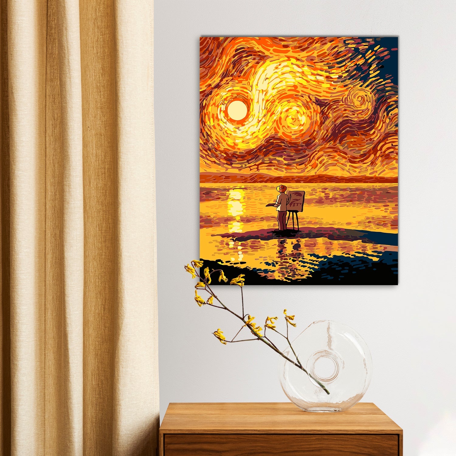 Večerná krajina v štýle Van Gogha