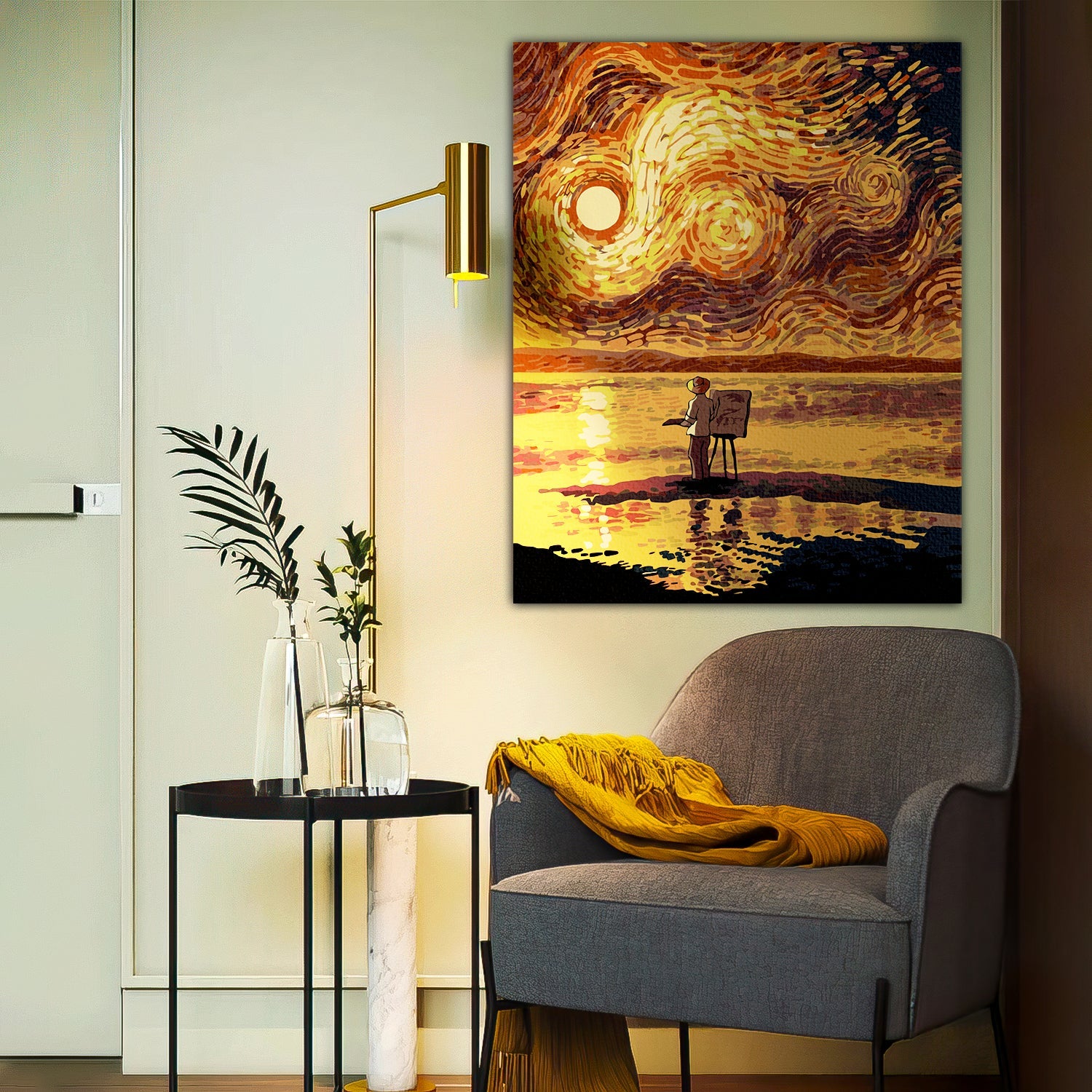 Večerná krajina v štýle Van Gogha