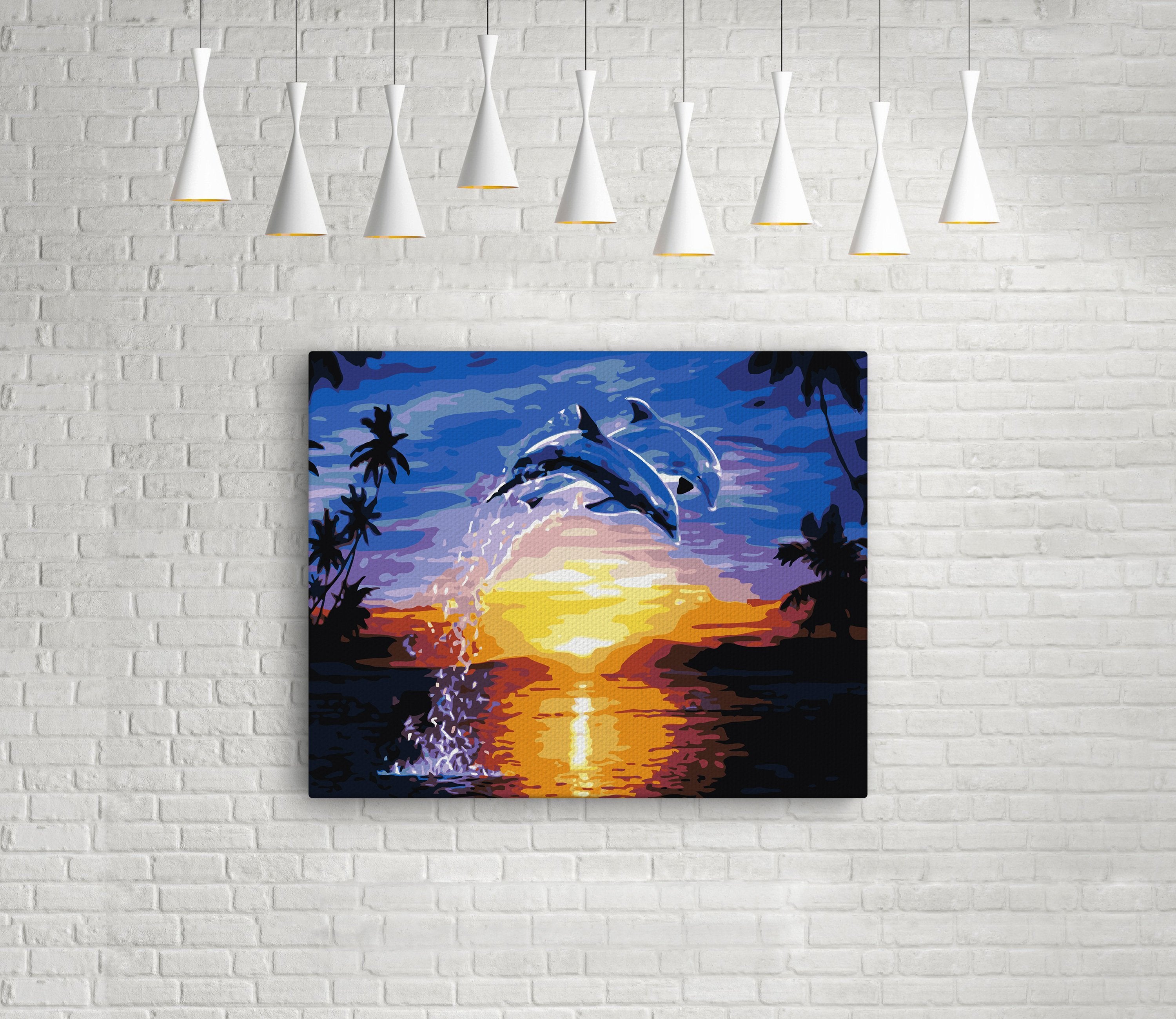 Delfíny Sa Hrajú Pri Západe Slnka