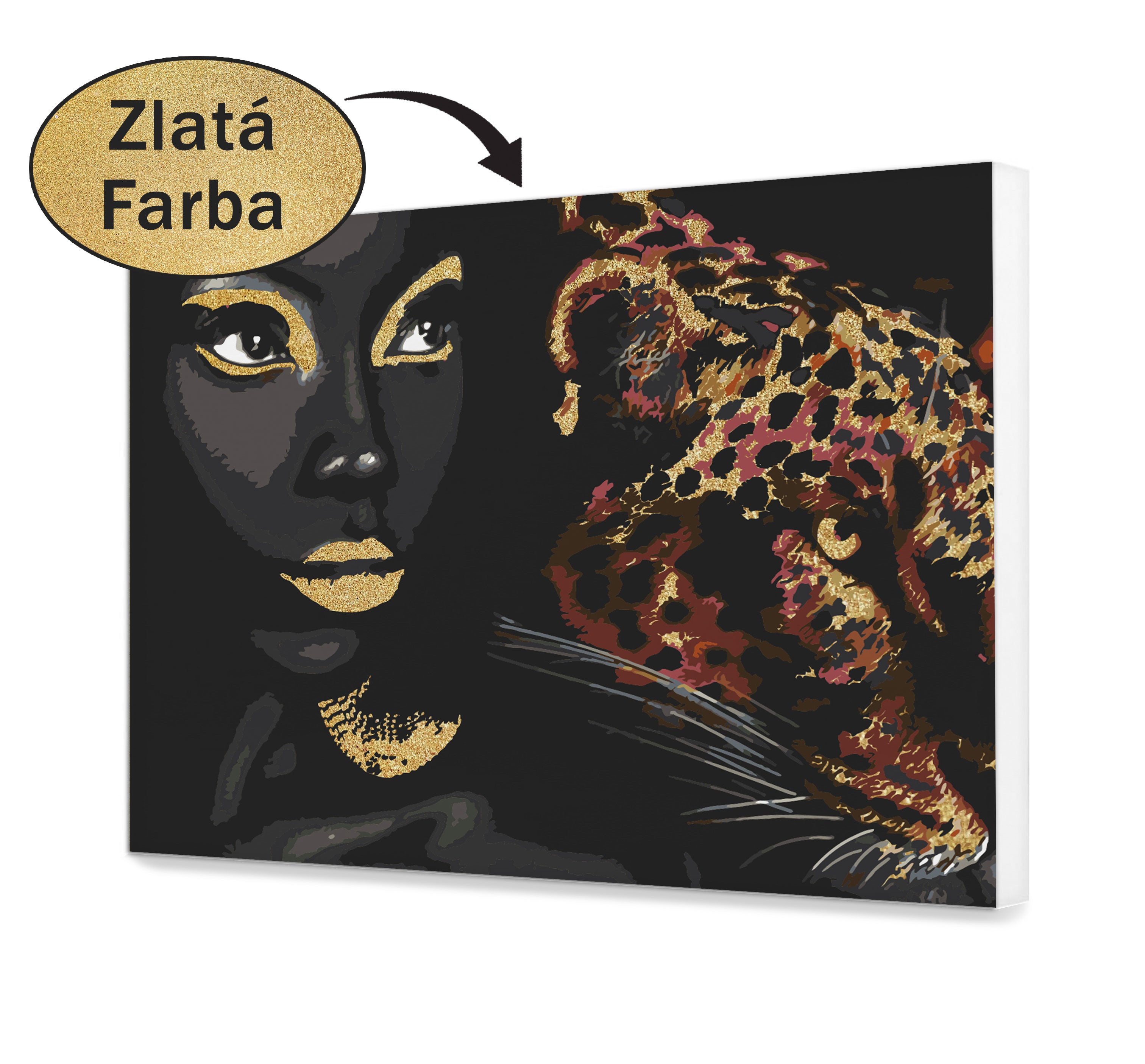 Malovanie podla cisel - Žena a tiger so zlatými prvkami